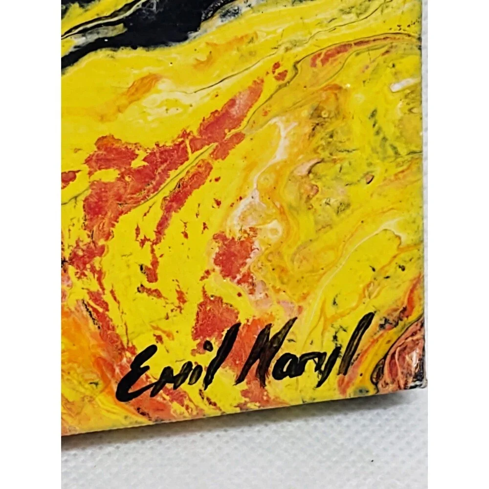 Emil Maryl Original 9x9 Flames Acrylic on Canvas Modern Abstract Painting